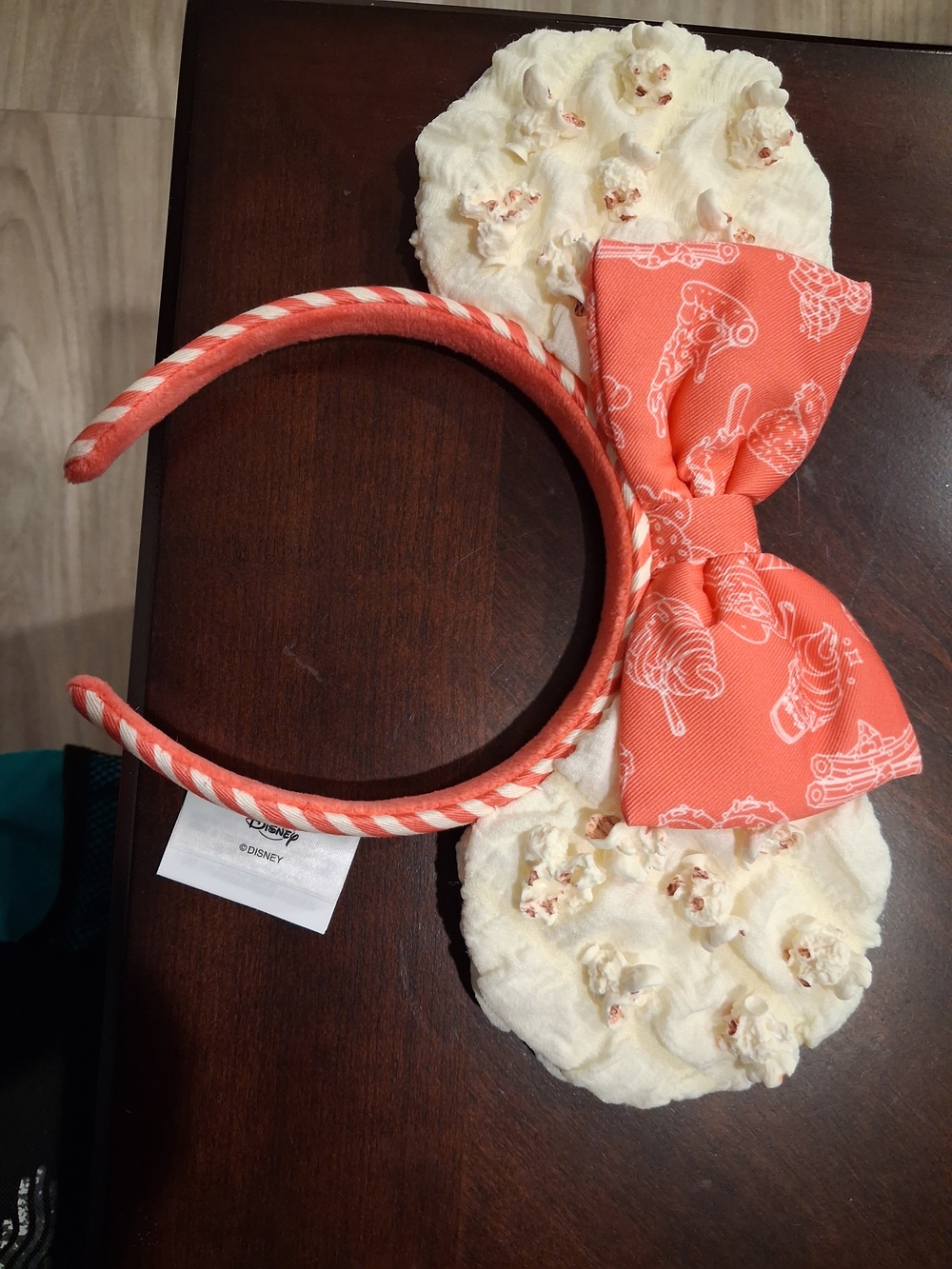 New Disney Coral Popcorn Ear  Headband with Patterned Bow